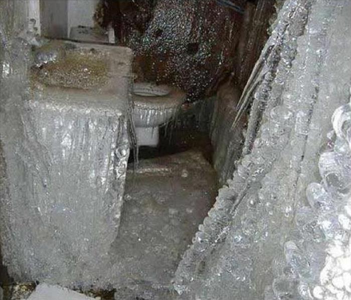 Bathroom with everything frozen over